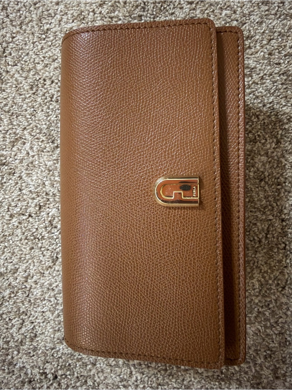 Furla Tan Crossbody Wallet with Gold Logo